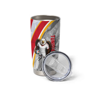 Personalized Tunisia Soccer Carthage Eagles Mascot Tumbler Cup Red And White Abstract Geometric Football Concept