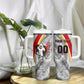 Personalized Tunisia Soccer Carthage Eagles Mascot Tumbler With Handle Red And White Abstract Geometric Football Concept