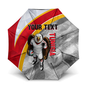 Personalized Tunisia Soccer Carthage Eagles Mascot Umbrella Red And White Abstract Geometric Football Concept