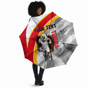 Personalized Tunisia Soccer Carthage Eagles Mascot Umbrella Red And White Abstract Geometric Football Concept