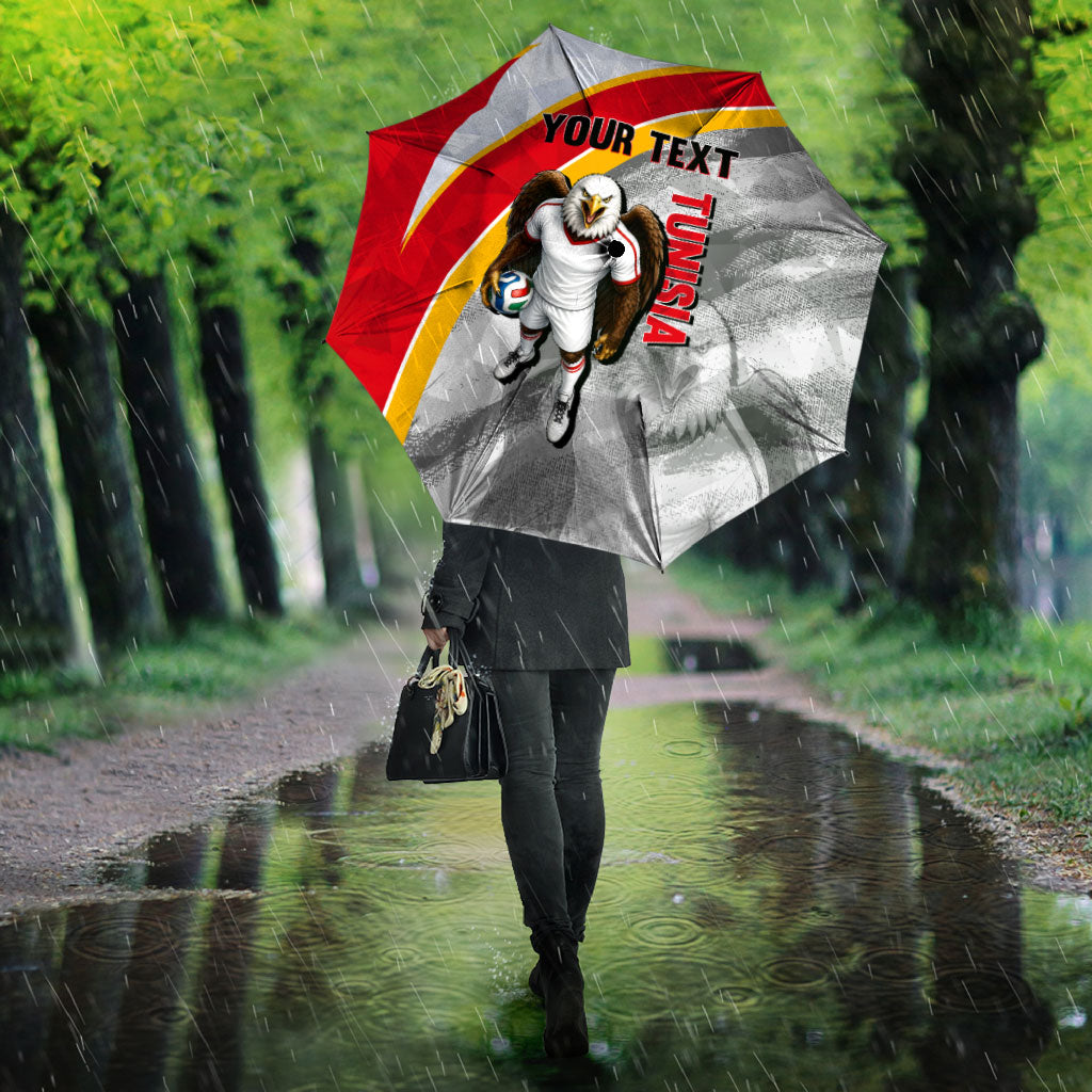 Personalized Tunisia Soccer Carthage Eagles Mascot Umbrella Red And White Abstract Geometric Football Concept