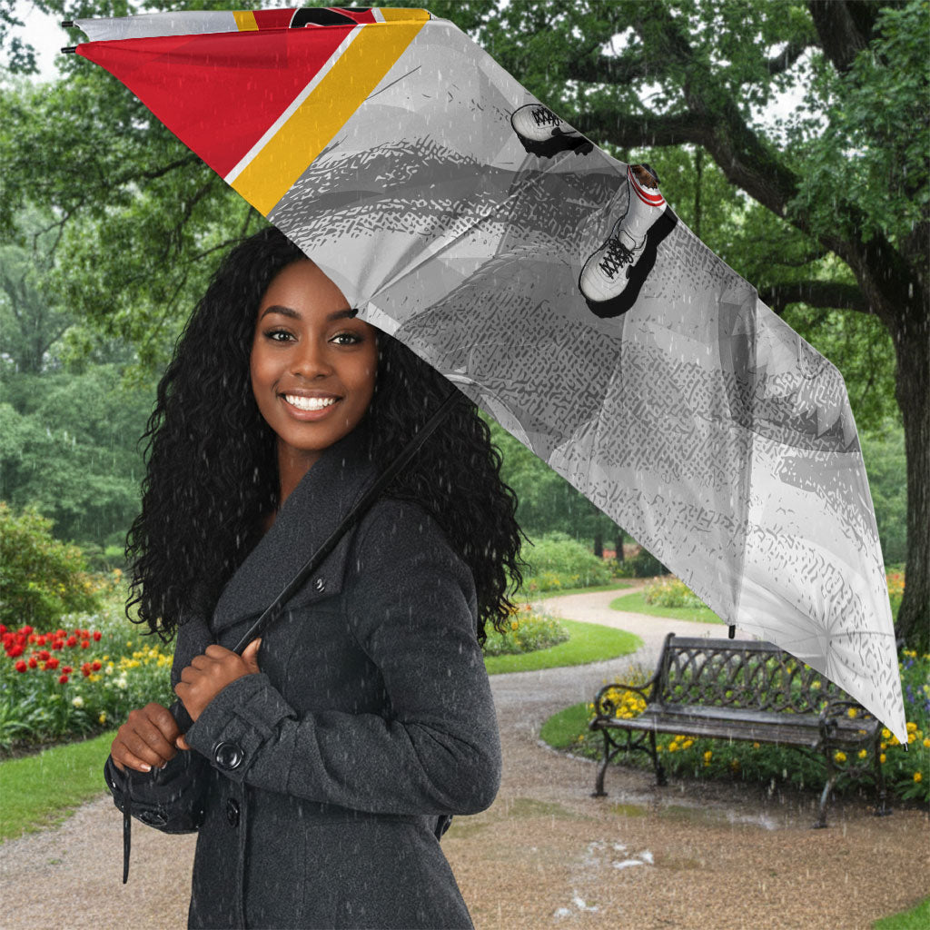 Personalized Tunisia Soccer Carthage Eagles Mascot Umbrella Red And White Abstract Geometric Football Concept