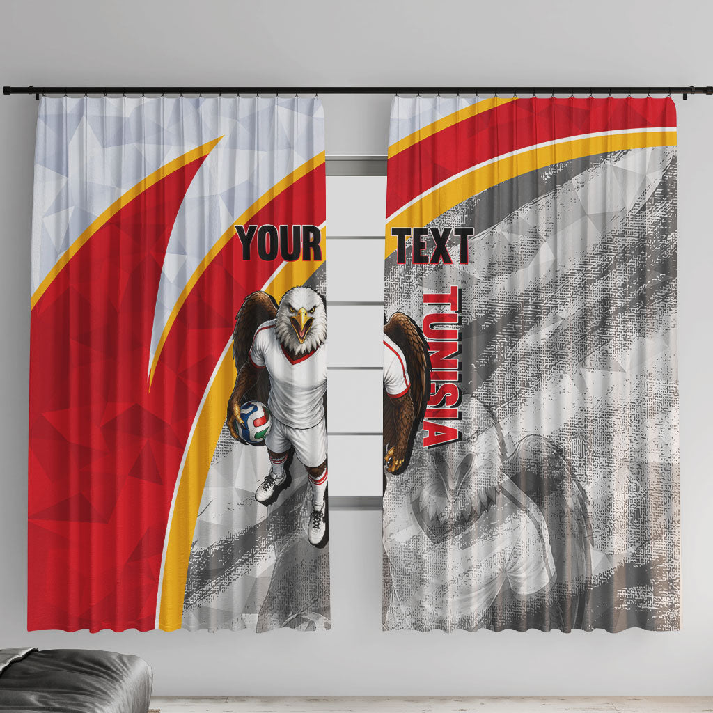 Personalized Tunisia Soccer Carthage Eagles Mascot Window Curtain Red And White Abstract Geometric Football Concept
