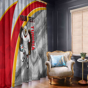 Personalized Tunisia Soccer Carthage Eagles Mascot Window Curtain Red And White Abstract Geometric Football Concept