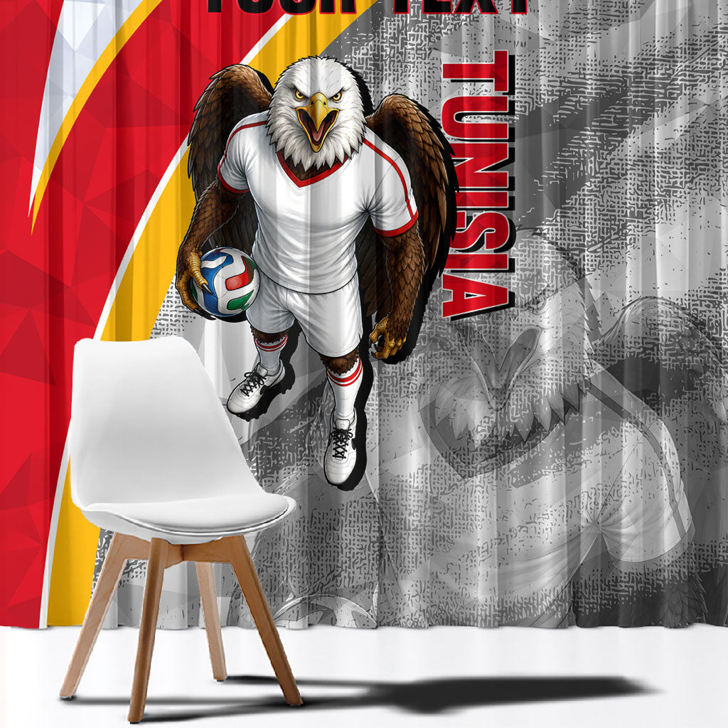 Personalized Tunisia Soccer Carthage Eagles Mascot Window Curtain Red And White Abstract Geometric Football Concept