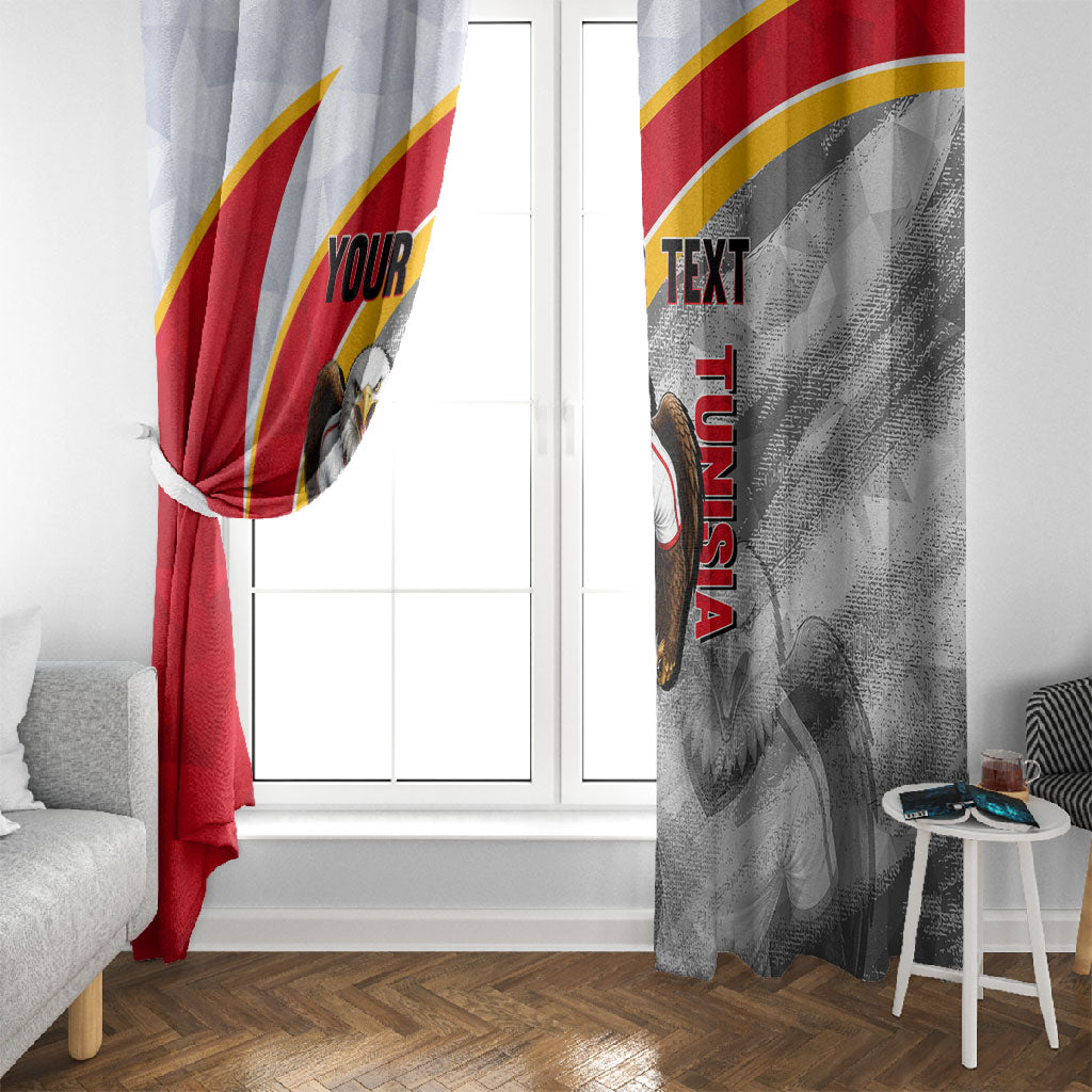 Personalized Tunisia Soccer Carthage Eagles Mascot Window Curtain Red And White Abstract Geometric Football Concept