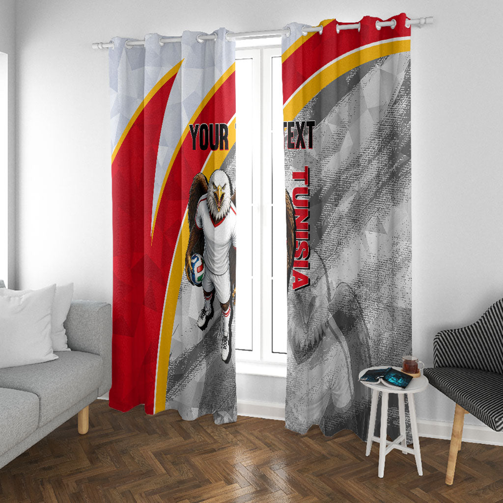 Personalized Tunisia Soccer Carthage Eagles Mascot Window Curtain Red And White Abstract Geometric Football Concept