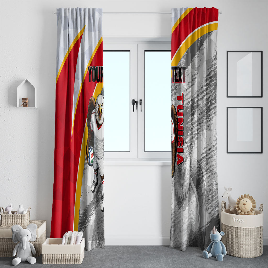 Personalized Tunisia Soccer Carthage Eagles Mascot Window Curtain Red And White Abstract Geometric Football Concept