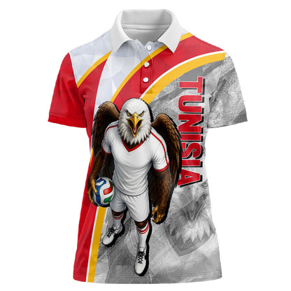 Personalized Tunisia Soccer Carthage Eagles Mascot Women Polo Shirt Red And White Abstract Geometric Football Concept