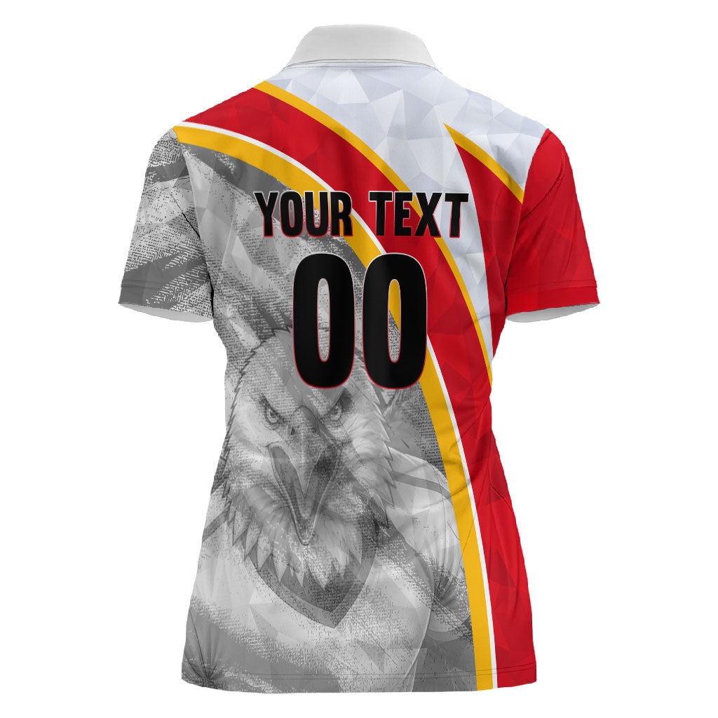Personalized Tunisia Soccer Carthage Eagles Mascot Women Polo Shirt Red And White Abstract Geometric Football Concept
