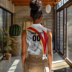 Personalized Tunisia Soccer Carthage Eagles Mascot Women Sleeveless Polo Shirt Red And White Abstract Geometric Football Concept