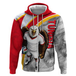 Personalized Tunisia Soccer Carthage Eagles Mascot Zip Hoodie Red And White Abstract Geometric Football Concept