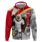 Personalized Tunisia Soccer Carthage Eagles Mascot Zip Hoodie Red And White Abstract Geometric Football Concept