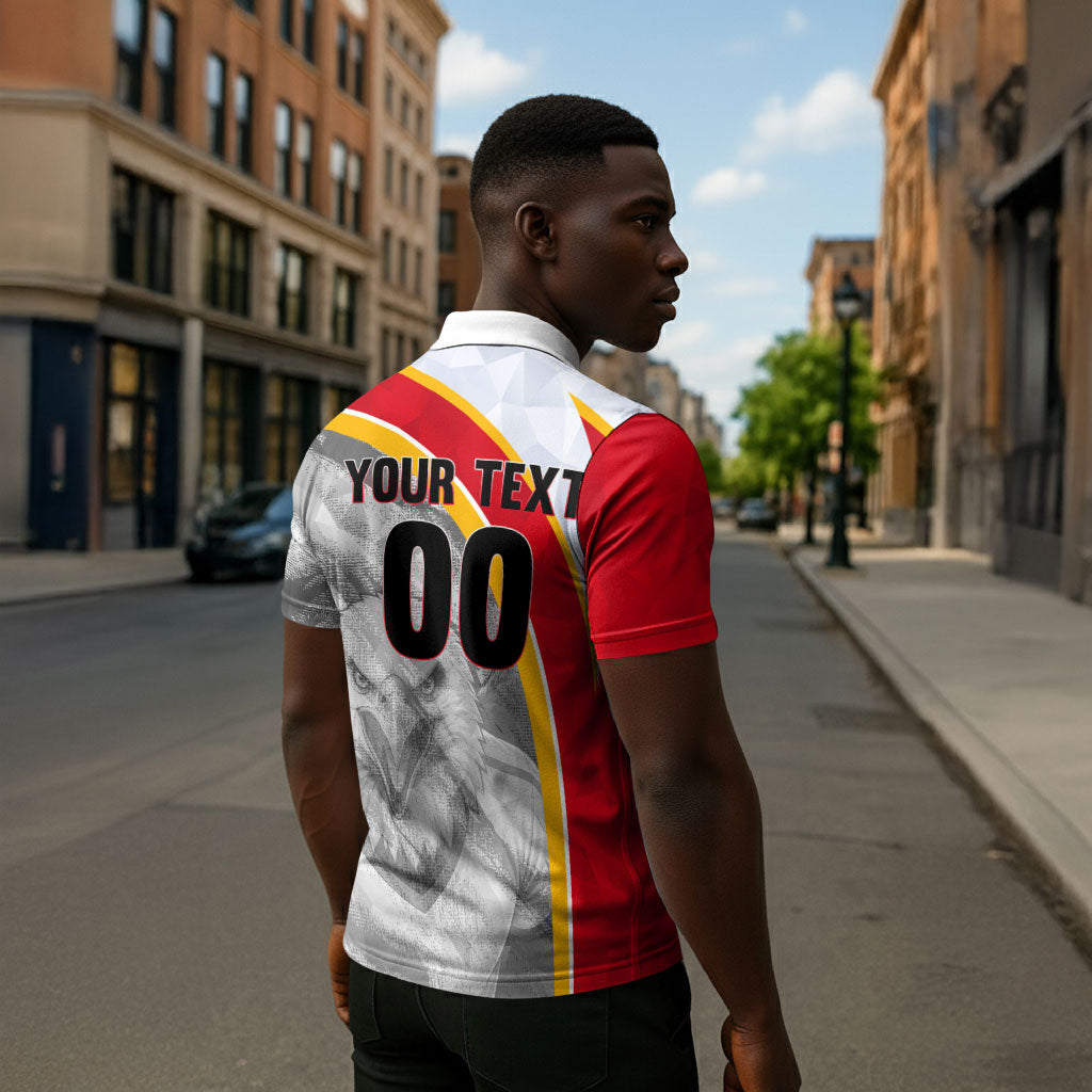 Personalized Tunisia Soccer Carthage Eagles Mascot Zipper Polo Shirt Red And White Abstract Geometric Football Concept