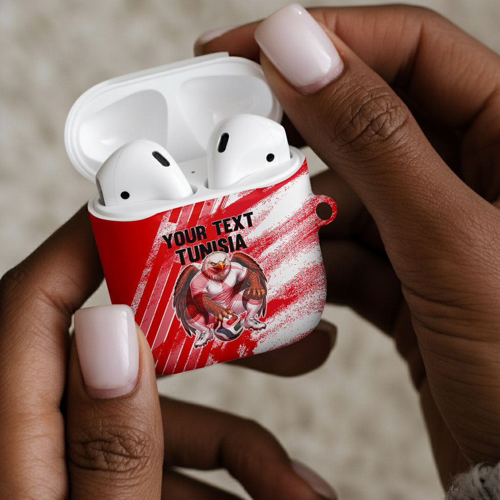 Personalized Tunisia Football AirPods Case Tunisian Flag Carthage Eagles Mascot Grunge Style