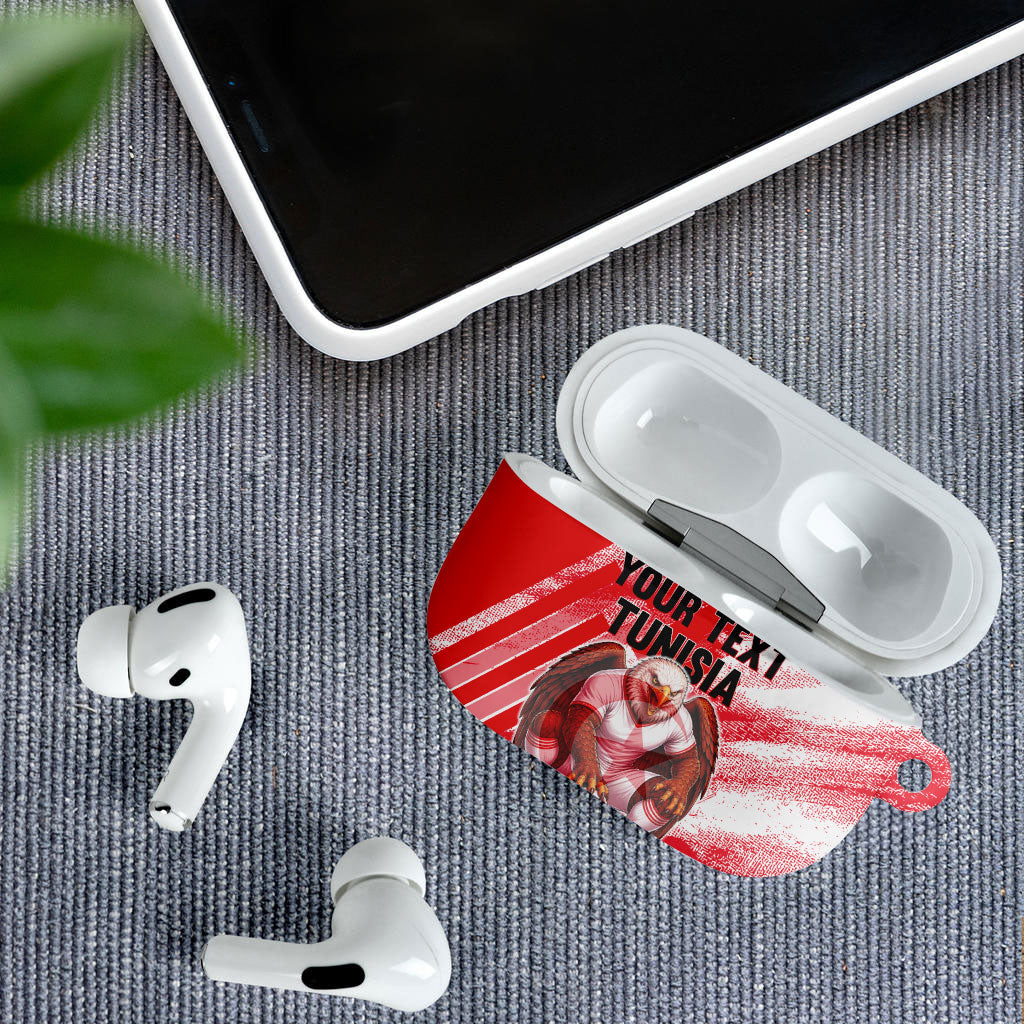 Personalized Tunisia Football AirPods Case Tunisian Flag Carthage Eagles Mascot Grunge Style