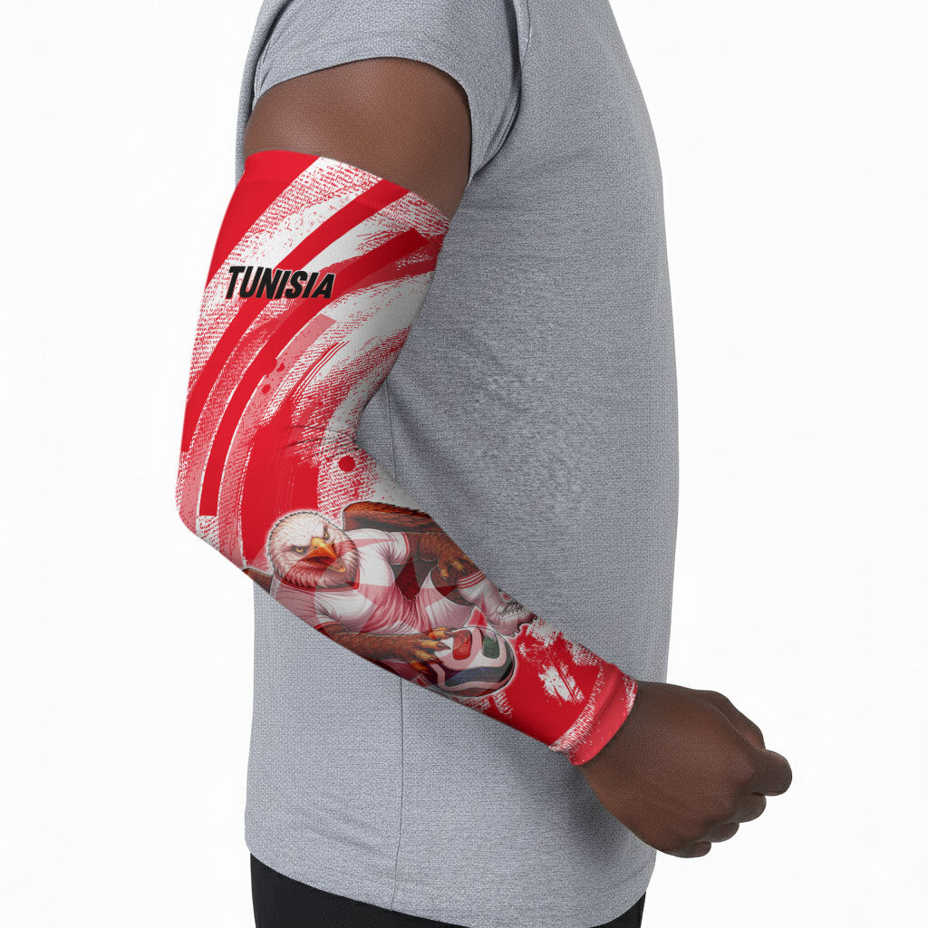 Personalized Tunisia Football Arm Sleeves Tunisian Flag Carthage Eagles Mascot Grunge Style