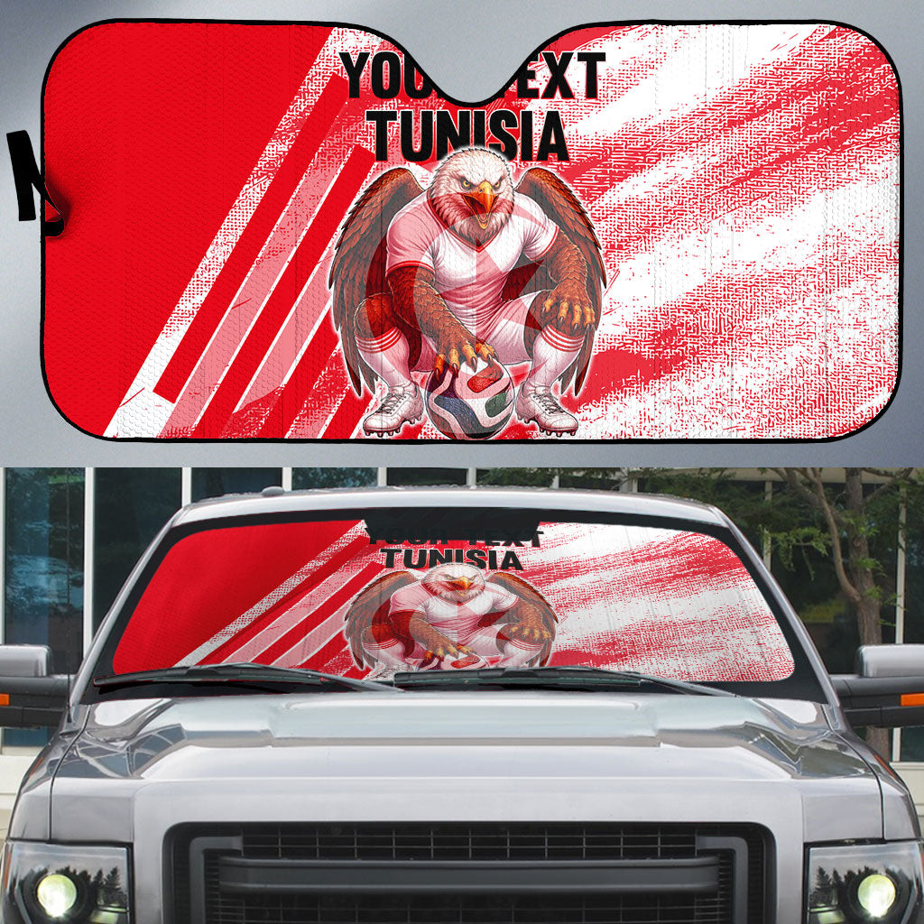 Personalized Tunisia Football Auto Sun Shade Tunisian Flag Carthage Eagles Mascot Grunge Style