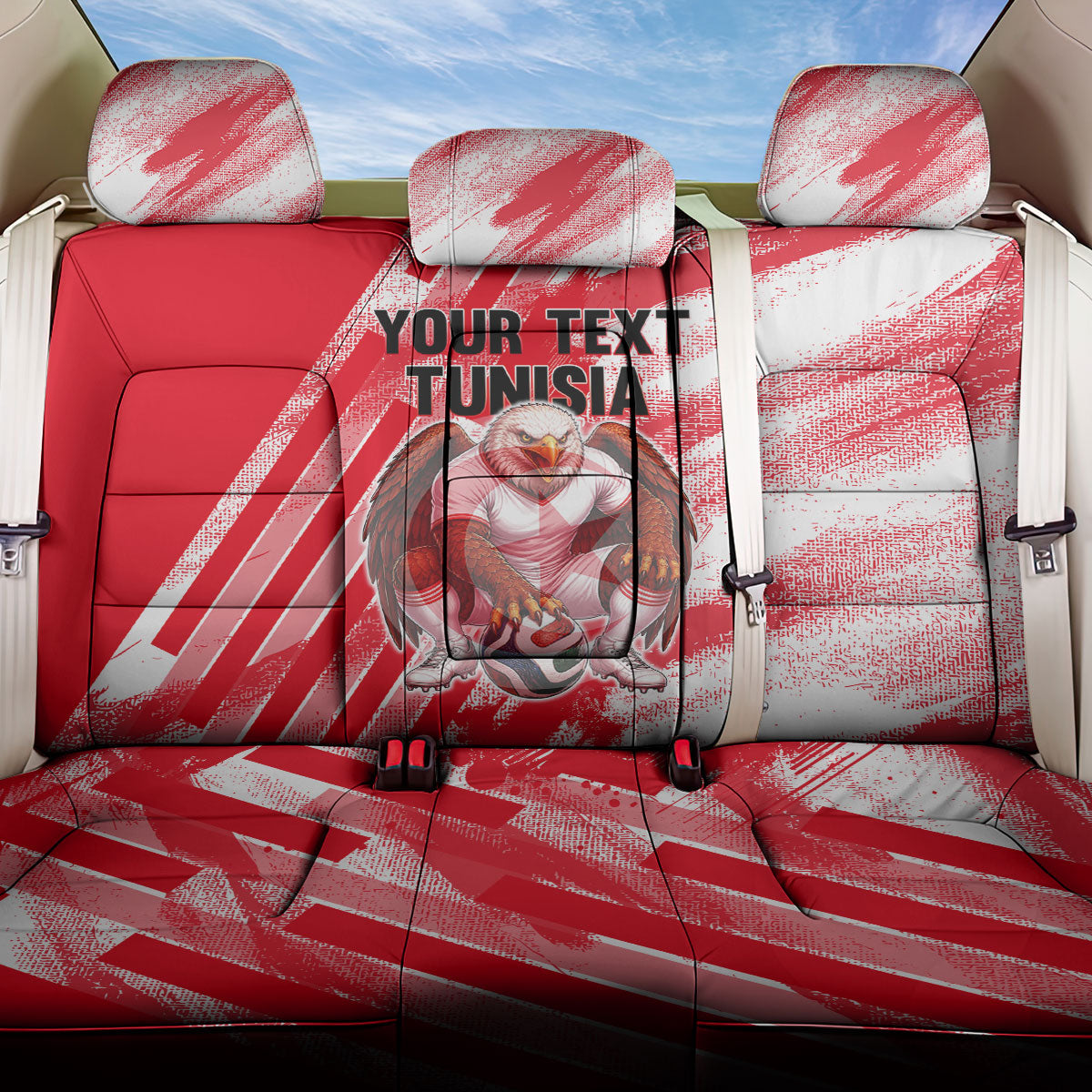 Personalized Tunisia Football Back Car Seat Cover Tunisian Flag Carthage Eagles Mascot Grunge Style