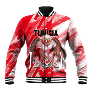 Personalized Tunisia Football Baseball Jacket Tunisian Flag Carthage Eagles Mascot Grunge Style