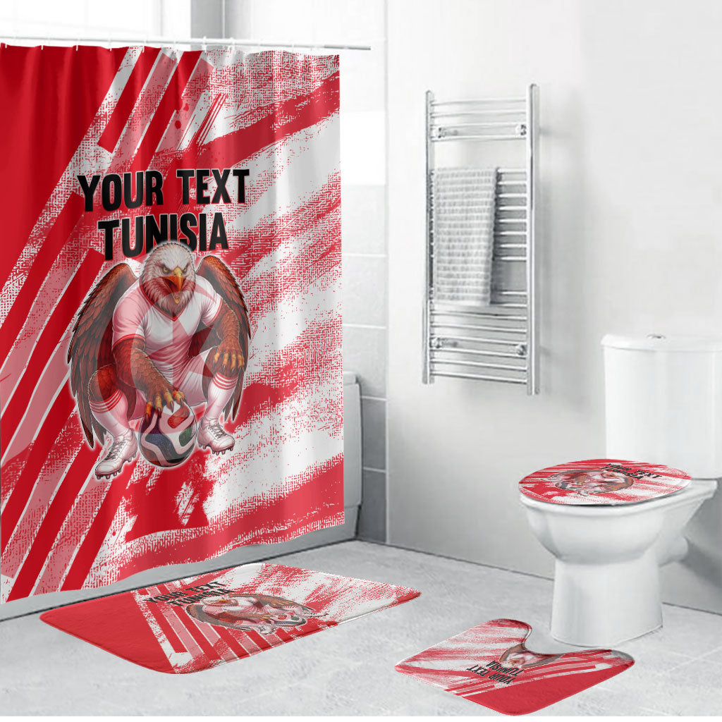 Personalized Tunisia Football Bathroom Set Tunisian Flag Carthage Eagles Mascot Grunge Style