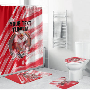 Personalized Tunisia Football Bathroom Set Tunisian Flag Carthage Eagles Mascot Grunge Style