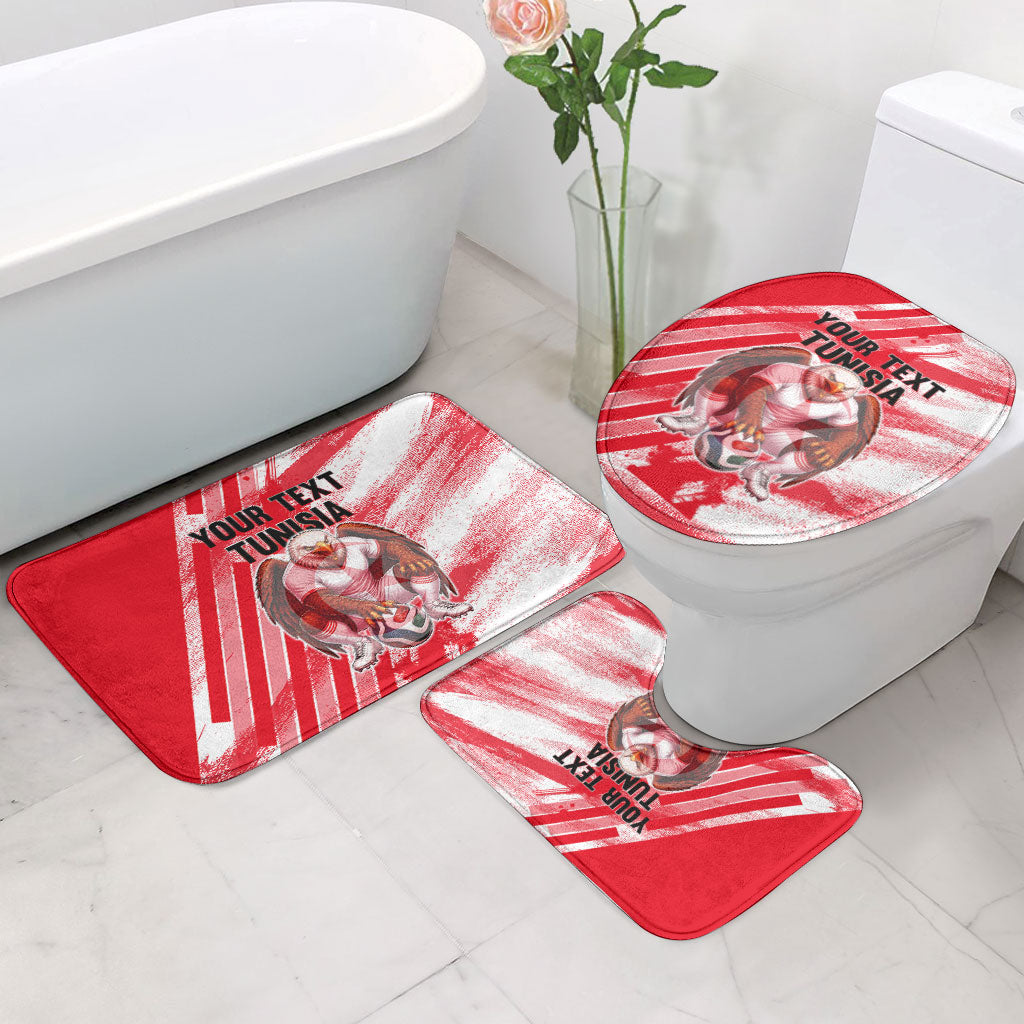 Personalized Tunisia Football Bathroom Set Tunisian Flag Carthage Eagles Mascot Grunge Style