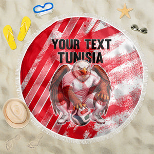 Personalized Tunisia Football Beach Blanket Tunisian Flag Carthage Eagles Mascot Grunge Style