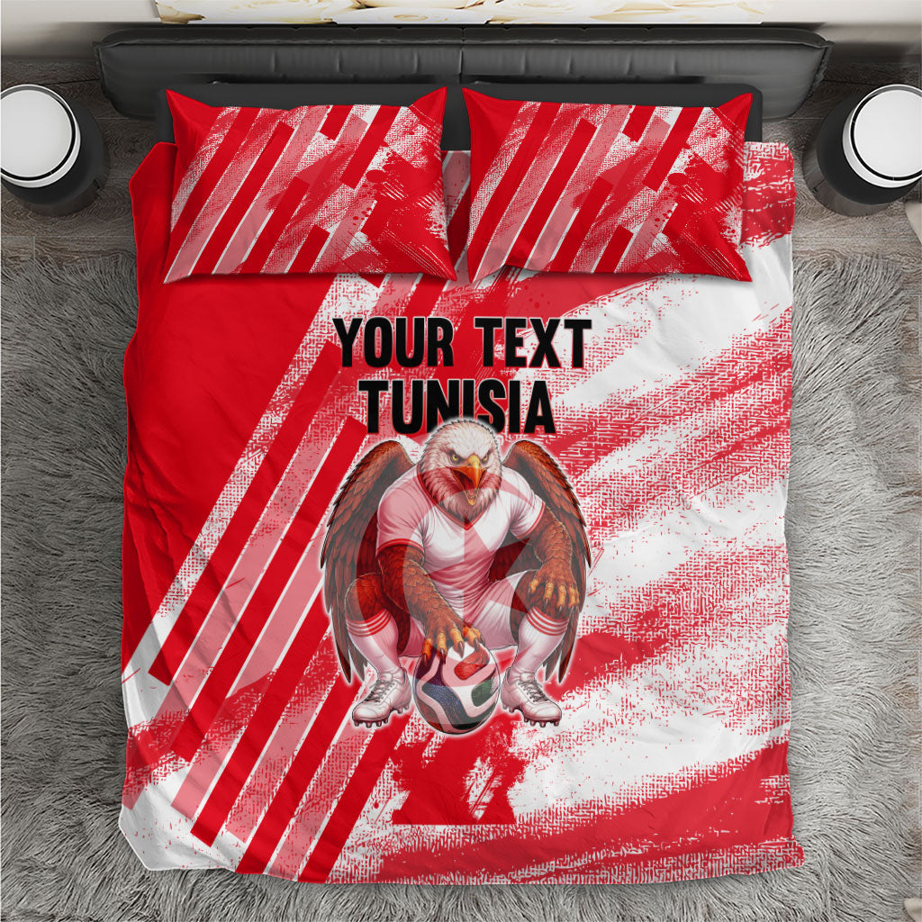 Personalized Tunisia Football Bedding Set Tunisian Flag Carthage Eagles Mascot Grunge Style