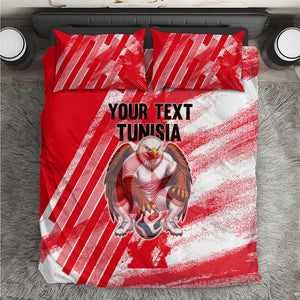 Personalized Tunisia Football Bedding Set Tunisian Flag Carthage Eagles Mascot Grunge Style