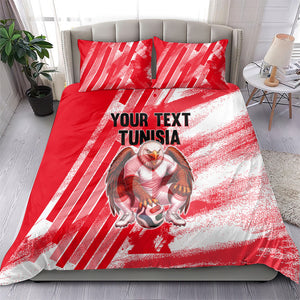 Personalized Tunisia Football Bedding Set Tunisian Flag Carthage Eagles Mascot Grunge Style