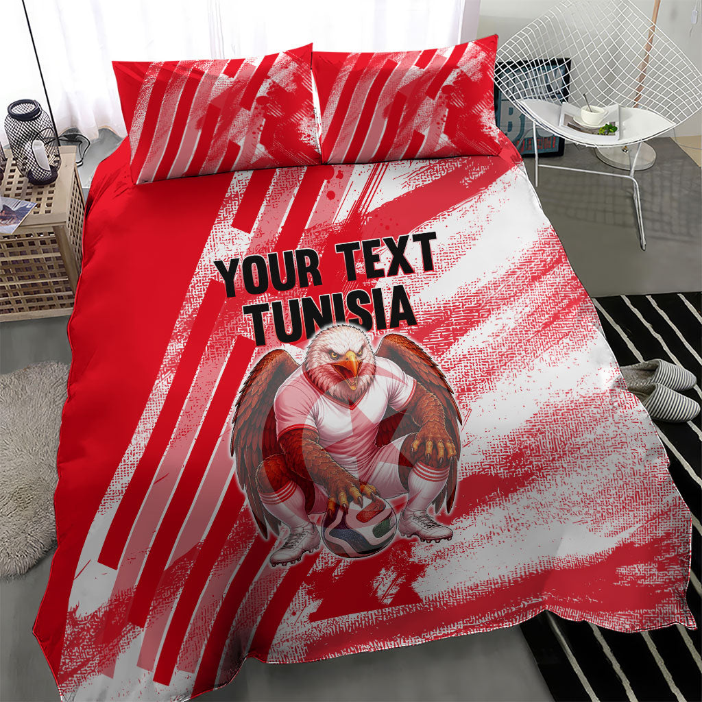 Personalized Tunisia Football Bedding Set Tunisian Flag Carthage Eagles Mascot Grunge Style