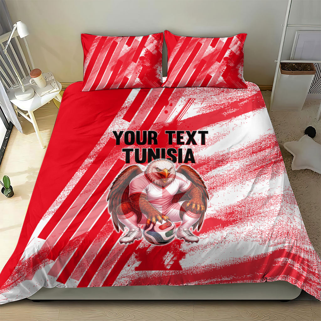 Personalized Tunisia Football Bedding Set Tunisian Flag Carthage Eagles Mascot Grunge Style