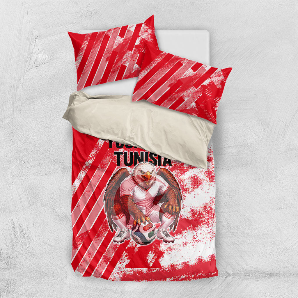 Personalized Tunisia Football Bedding Set Tunisian Flag Carthage Eagles Mascot Grunge Style