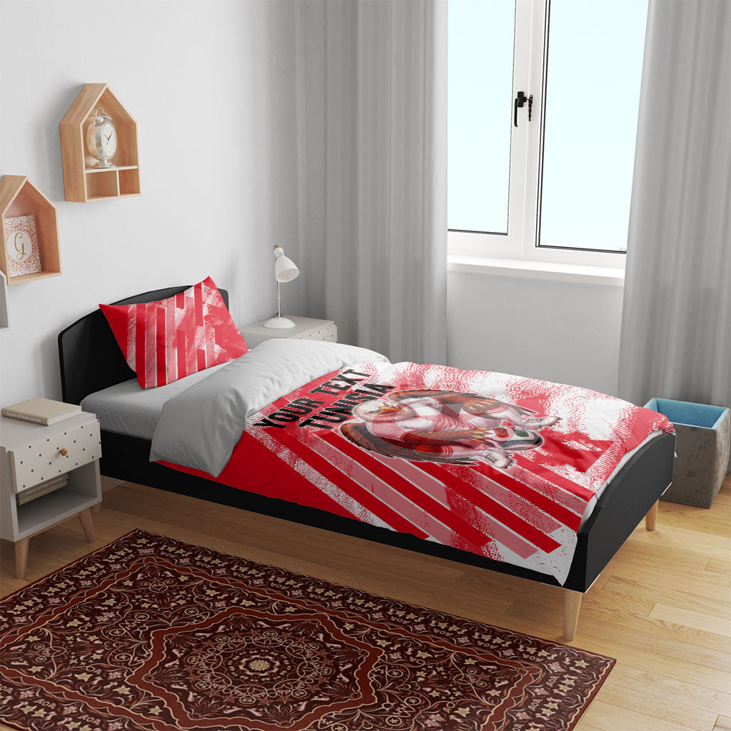 Personalized Tunisia Football Bedding Set Tunisian Flag Carthage Eagles Mascot Grunge Style
