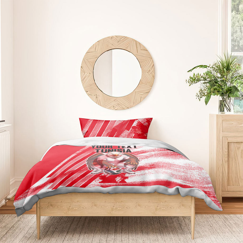 Personalized Tunisia Football Bedding Set Tunisian Flag Carthage Eagles Mascot Grunge Style