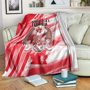 Personalized Tunisia Football Blanket Tunisian Flag Carthage Eagles Mascot Grunge Style