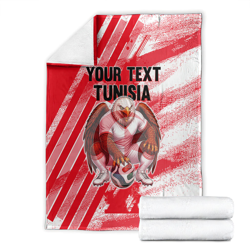 Personalized Tunisia Football Blanket Tunisian Flag Carthage Eagles Mascot Grunge Style