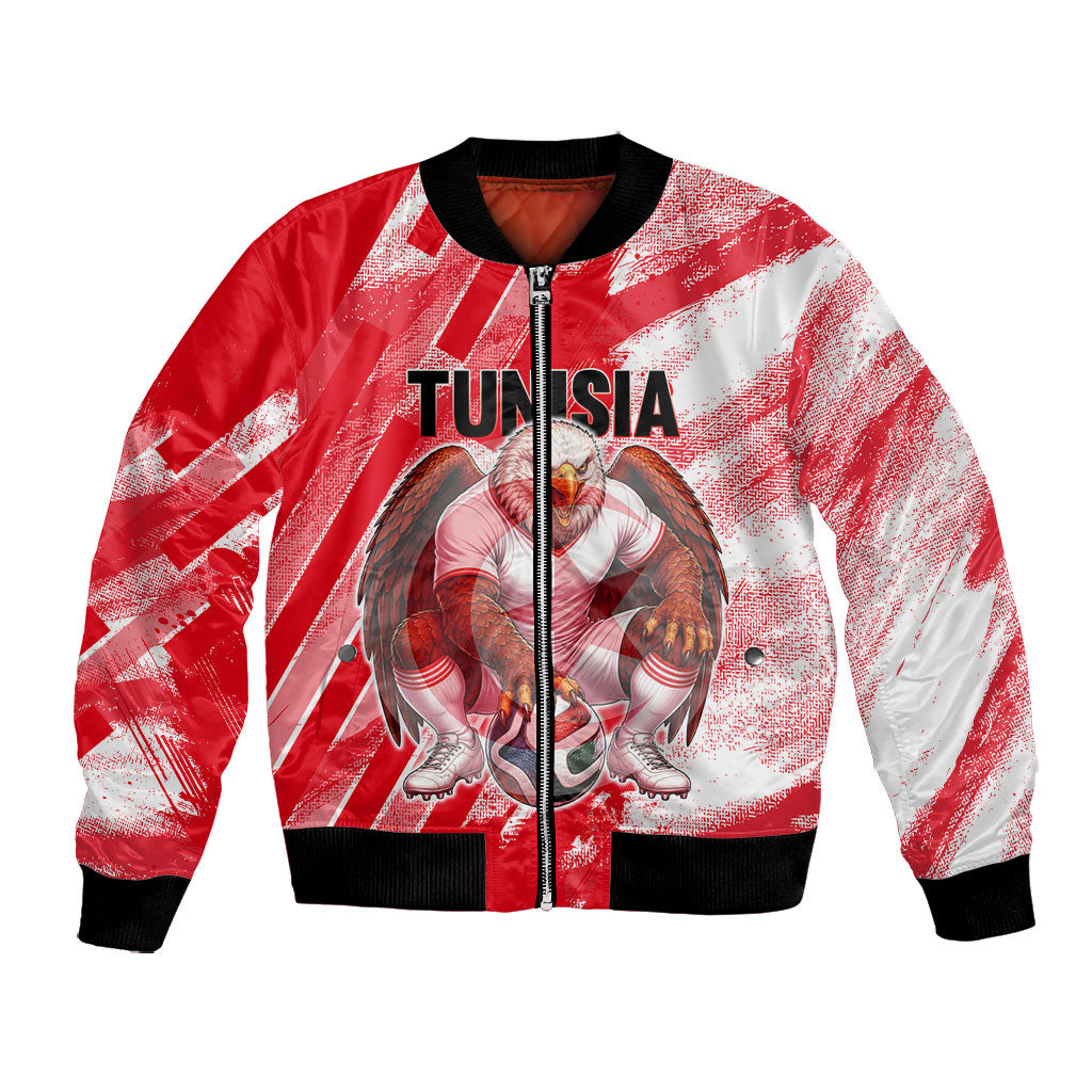 Personalized Tunisia Football Bomber Jacket Tunisian Flag Carthage Eagles Mascot Grunge Style
