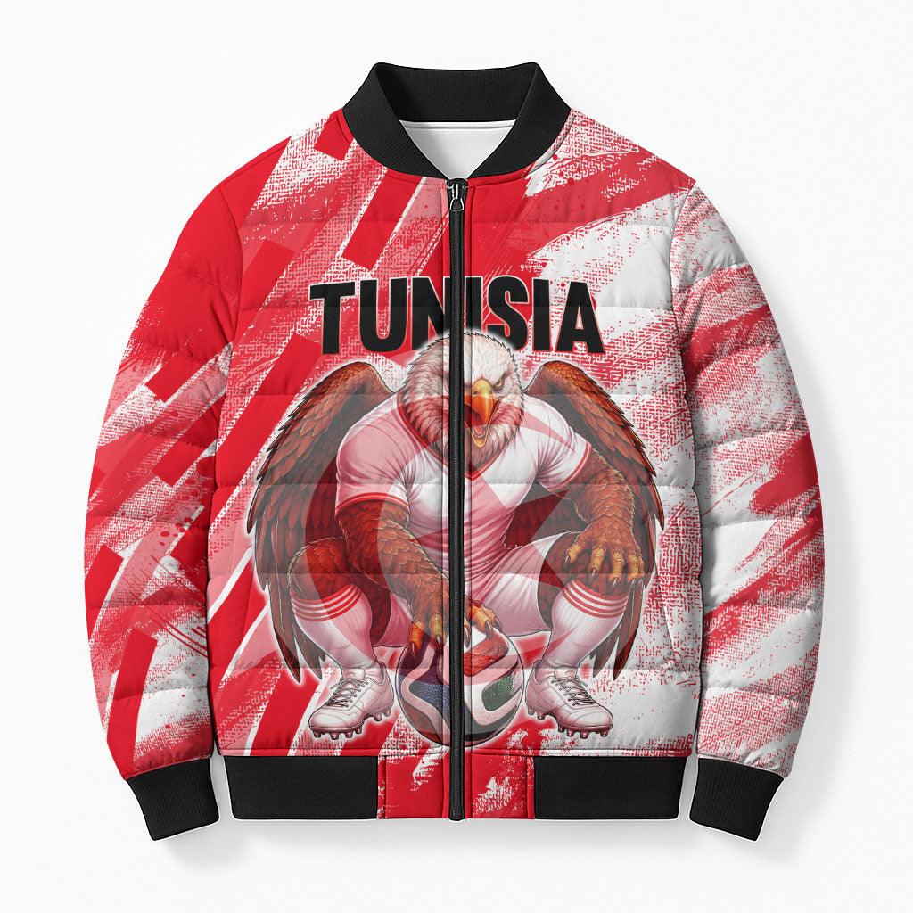 Personalized Tunisia Football Bomber Puffer Jacket Tunisian Flag Carthage Eagles Mascot Grunge Style