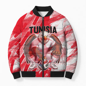 Personalized Tunisia Football Bomber Puffer Jacket Tunisian Flag Carthage Eagles Mascot Grunge Style