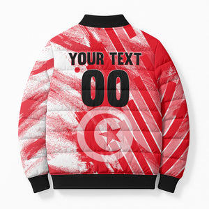 Personalized Tunisia Football Bomber Puffer Jacket Tunisian Flag Carthage Eagles Mascot Grunge Style