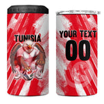 Personalized Tunisia Football 4 in 1 Can Cooler Tumbler Tunisian Flag Carthage Eagles Mascot Grunge Style