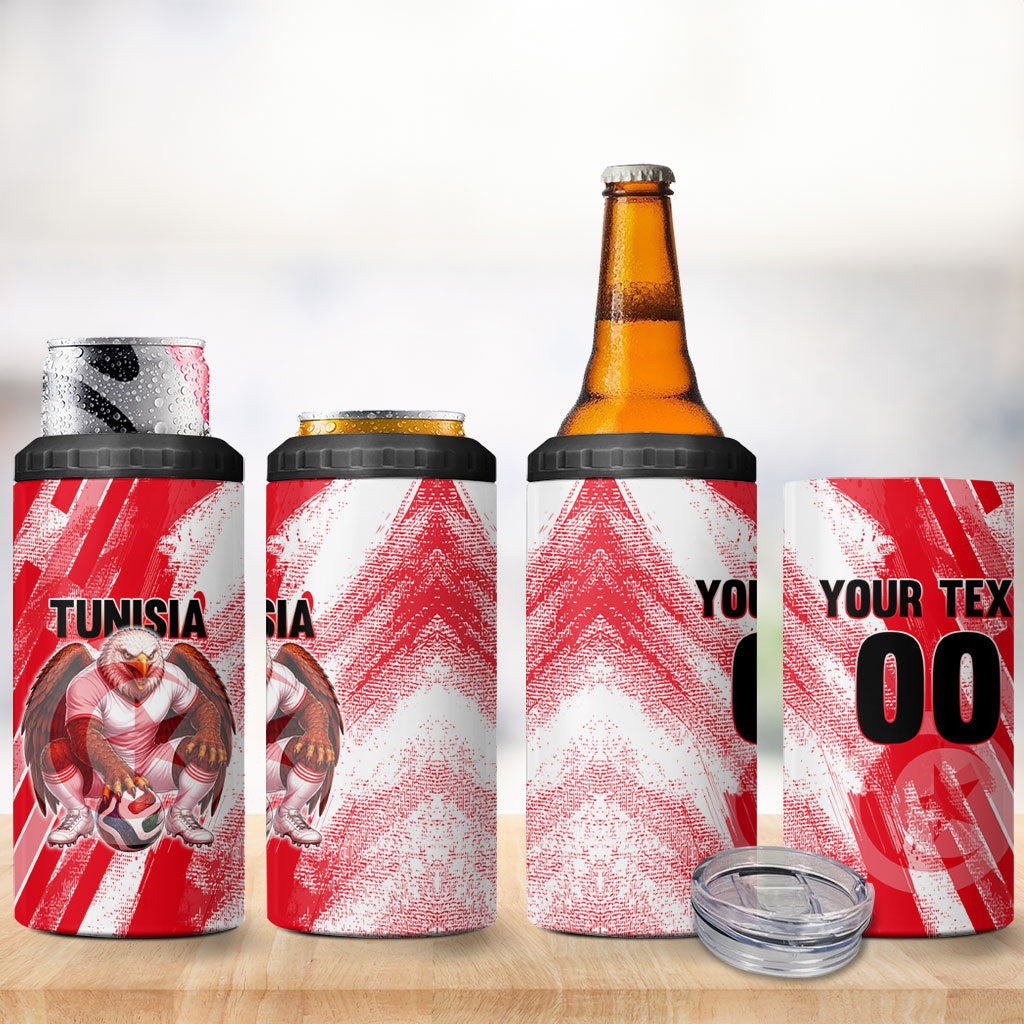 Personalized Tunisia Football 4 in 1 Can Cooler Tumbler Tunisian Flag Carthage Eagles Mascot Grunge Style