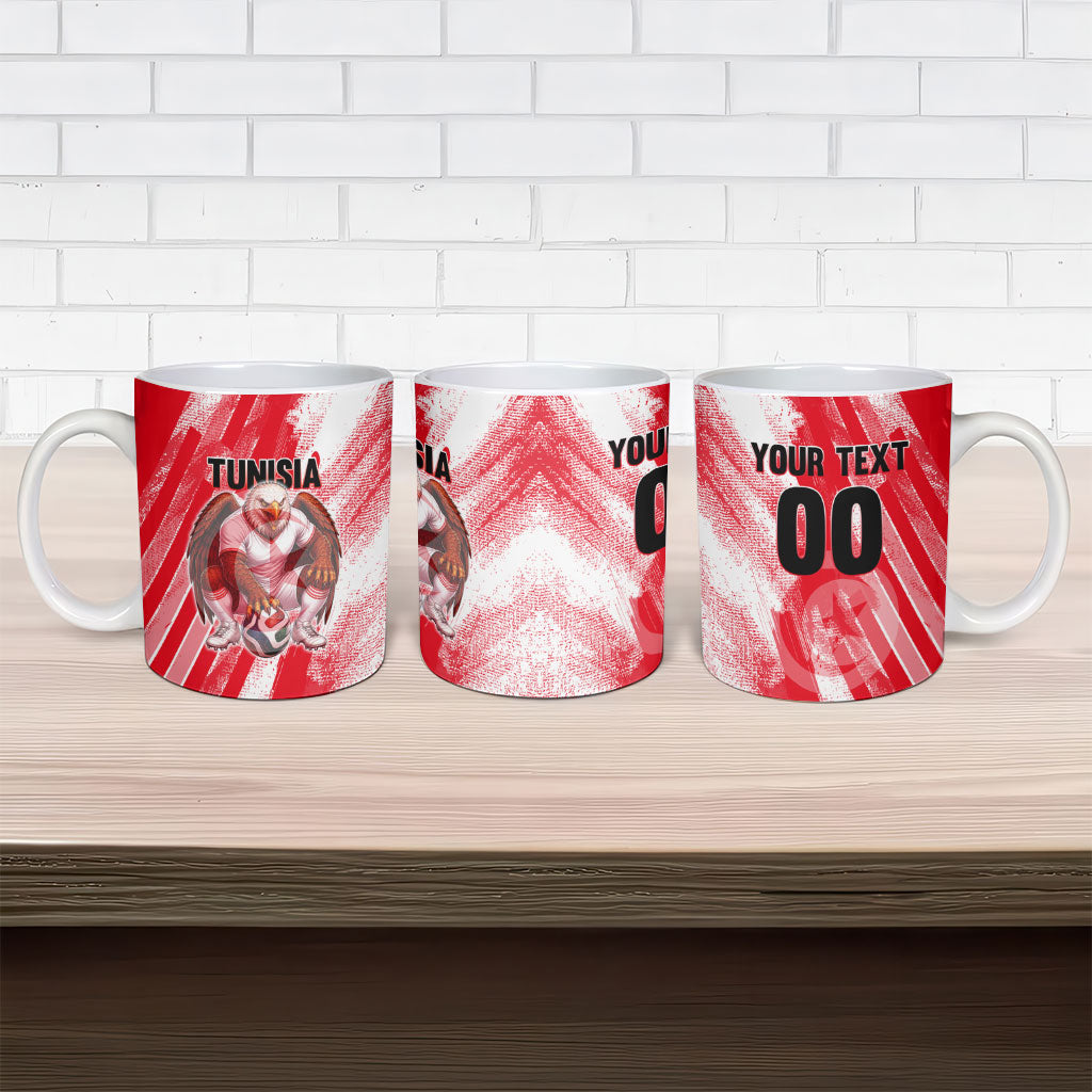 Personalized Tunisia Football Ceramic Mug Tunisian Flag Carthage Eagles Mascot Grunge Style