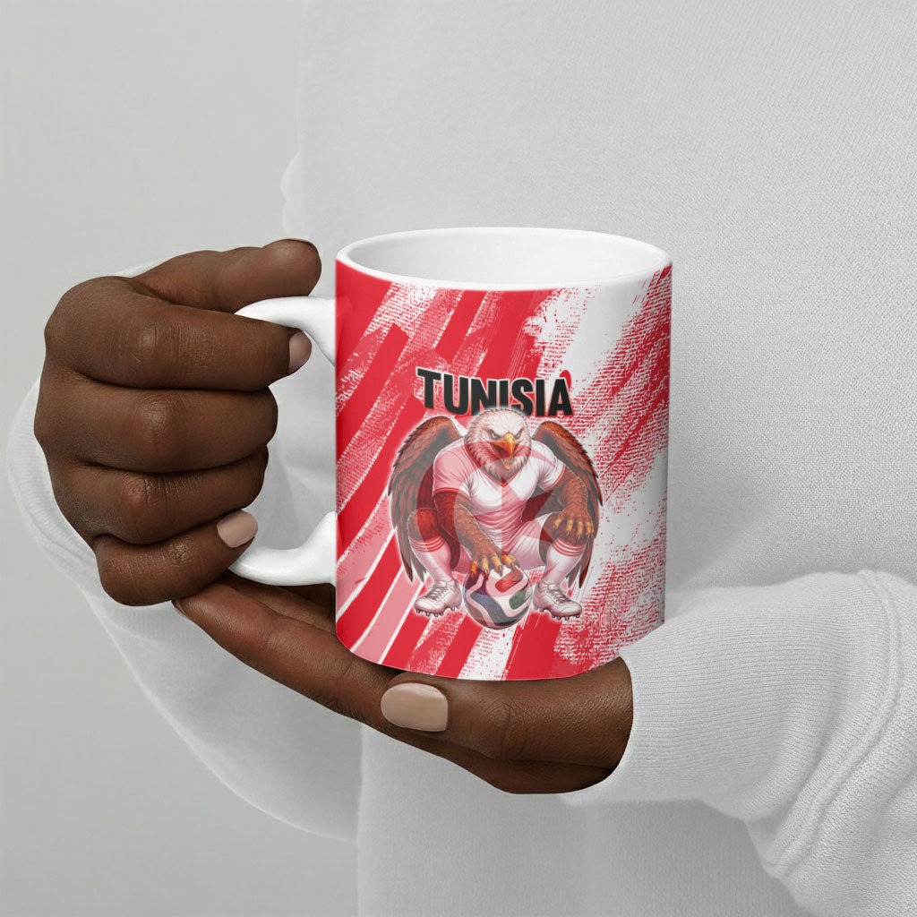 Personalized Tunisia Football Ceramic Mug Tunisian Flag Carthage Eagles Mascot Grunge Style
