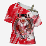 Personalized Tunisia Football Cross Shoulder Shirt Tunisian Flag Carthage Eagles Mascot Grunge Style