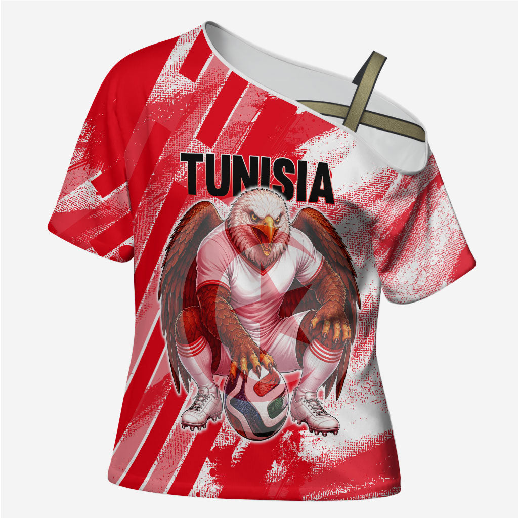 Personalized Tunisia Football Cross Shoulder Shirt Tunisian Flag Carthage Eagles Mascot Grunge Style