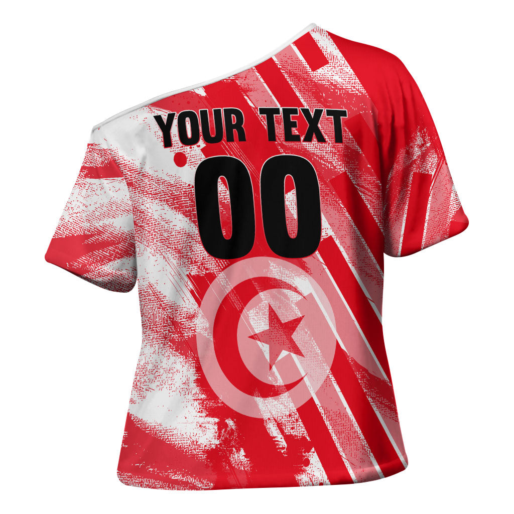 Personalized Tunisia Football Cross Shoulder Shirt Tunisian Flag Carthage Eagles Mascot Grunge Style