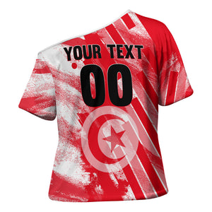 Personalized Tunisia Football Cross Shoulder Shirt Tunisian Flag Carthage Eagles Mascot Grunge Style